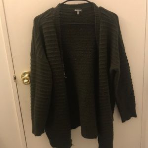 green knitted cardigan
